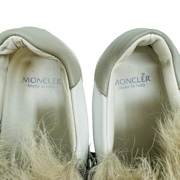 Moncler Victoire Sneakers Shoes women’s Size 7 Real Fur Trim Slip-On White - Picture 14 of 15